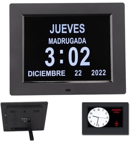 CYTGOUPER 8-Zoll-Demenzuhr, Digitale Kalenderuhr mit 8 Alarmoptionen, elektronischer Kalender, Wecker, Tagesuhr für Senioren, ältere Patienten, 110–240 V