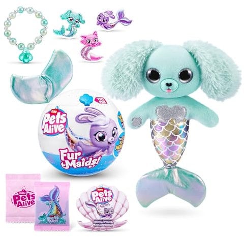 Pets Alive Furmaids von ZURU Meerjungfrau, Plüsch, interaktiv, Licht und Sound, Mädchenspielzeug (Grüner Welpe), Green Puppy