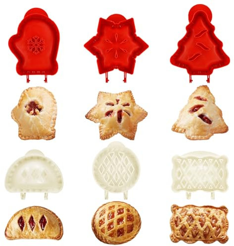 LIUCONGBD 6PCS Mini Hand Pie Molds for Baking, Dough Presser Pocket Supplies, Party Potluck Apple Pie Maker for Christmas Halloween with Star, Gloves, Tree and Dumplings Shapes