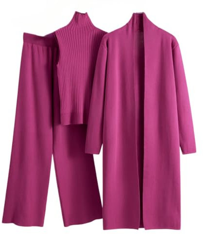 Damen-Strickjacke, Trainingsanzüge, Strickhose, Pullover, weites Bein, Hose, 3-teiliges Set, Stil 3, Einheitsgröße