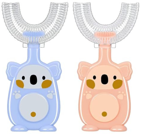 BEPSYOM 2 Pezzi Spazzolino Bambini,Spazzolino da denti a forma di U,Setole in Silicone in Silicone Morbido,Pulizia dei Denti per l'igiene Orale,spazzolino neonato,Braccialetti coordinati