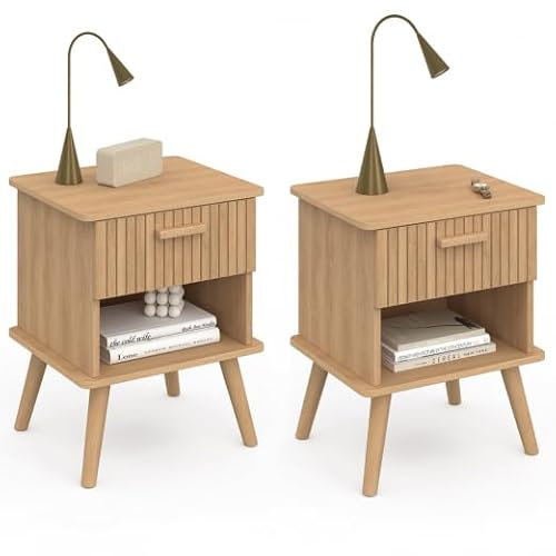 IDMarket - Lot de 2 Tables de Chevet Juliette 1 tiroir avec Niche Lattes tasseau Bois Coloris chêne