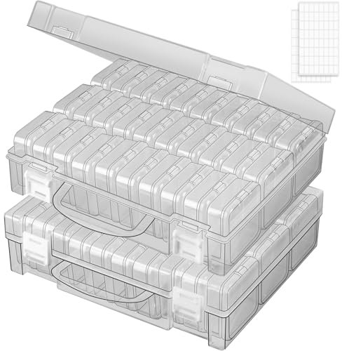 RONGLAIJIN 30 Grids Bead Storage Boxes, Portable Diamond Art Storage Boxes, Small Rectangular Storage Containers with Hinged Lids for Beads Seeds Jewelry Rhinestones Crafts Small Items (2 Pack)
