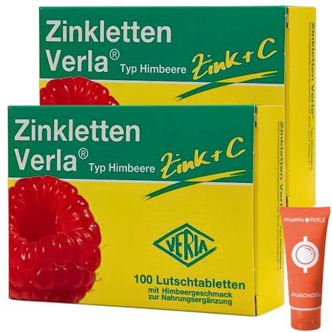 Zinkletten Verla Typ Himbeere 2x 100 St. I Nahrungsergänzungsmittel mit Zink und Vitamin C I für das Immunsystem I Schutz der Körperzellen I Haut, Haare, Nägel I Spar-Set plus Pharma Perle give-away
