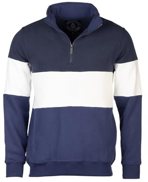 Rydale Mens Striped Embroidered Sweatshirt Men Country Jumper Sweater Fleece (UK, Alpha, 3XL, Regular, Regular, Navy/White/Denim)