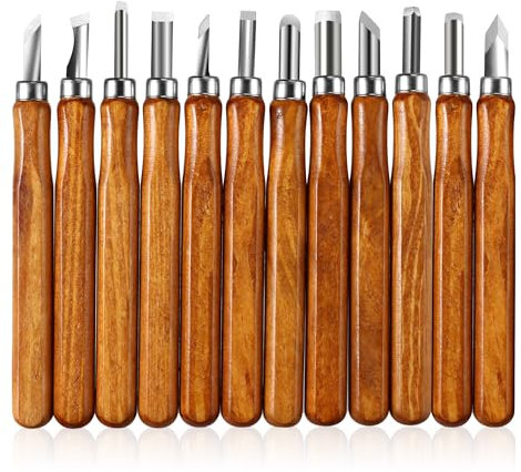 12 Pièces Outil de Gravure en Bois Kit, Couteau de Sculpture en Bois pour Sculpteur, Charpentier, Amateur