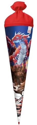 Motiv-Schultüte, Robo Drache, 70 cm, rund, Rot(h)-Spitze, Filzverschluss, Folie