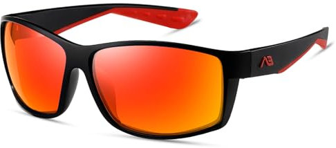 kimorn Polarisierte-Sonnenbrille Herren Sonnenbrille: Damen Sonnenbrille UV400 Schutz Sport Outdoor (Schwarzer Rahmen/rote Quecksilber-Linse)