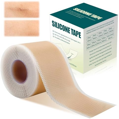 Silicone scar sheets, Riutilizzabile Cerotti Silicone Cicatrici, Impermeabile Cerotti in silicone per Operazione di Taglio Cesareo, cicatrici da cesareo, acne e ustioni(4cm x 300m)
