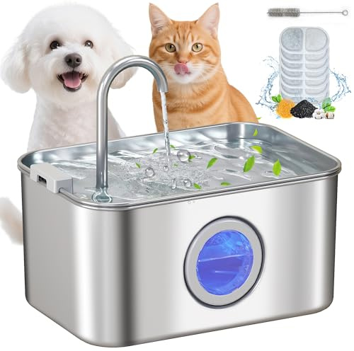 PawHut Cat Water Fountain for Drinking 3.2L Stainless Steel Cat Fountain | Ultra-Silent, Automatic, Visible Water-Level, for Kittens, Dogs and Other Pets