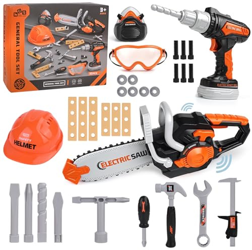 Cassetta Attrezzi Bambini, 32 Pezzi Cassetta Attrezzi Bambini, Valigetta Attrezzi Giocattolo Con Trapani elettrici e motoseghe, Giocattoli Costruzioni Educativi Giochi Per Bambini Dai 4 5 6 7 8 Anni