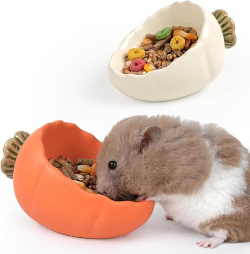 Kelivi 2 Pack Ceramic Hamster Food Bowl Anti-Tip Chew-Proof Water Dish | Carrot Shape Bowl Easy to Clean & Heavy Duty Feeding Drinking Guinea Pig Bowl for Syrian Gerbil Mouse Chinchilla Hedgehog