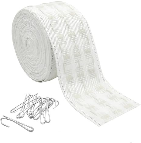 3 Inch Curtain Header Tape - 10 Metres, White Pencil Pleat Curtain Heading Tape, Multifunction Tapes Curtains Accessories for Home Sewing, DIY Craft (with 50 Hooks)