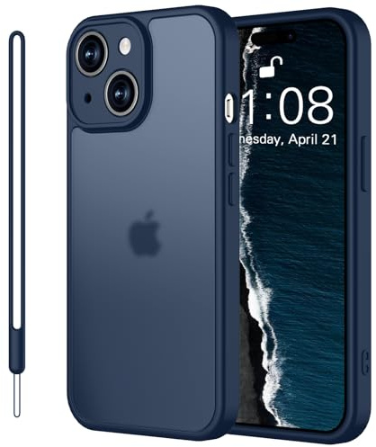Mitetabo Handyhülle für iPhone 13 Hülle mit Kameraschutz und Anti-Fingerabdruck Durchscheinende Mattierte PC Rückseite Fallschutz nach Militärstandard Case für iPhone 13 Blau