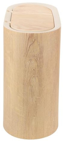 GARVALON Poubelle Petite Poubelle de Salle de Bain en Plastique Étroite Salle de Bain 10l Hygiénique avec Couvercle à Pression Beige pour Chambre et Bureau