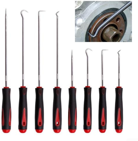 4-teiliges Auto-Pick- und Haken-Werkzeug-Set mit Stahlschäften und Kunststoffgriffen zum Entfernen von O-Ring, Öldichtung, Dichtung und kleinen Automobilteilen (lang)