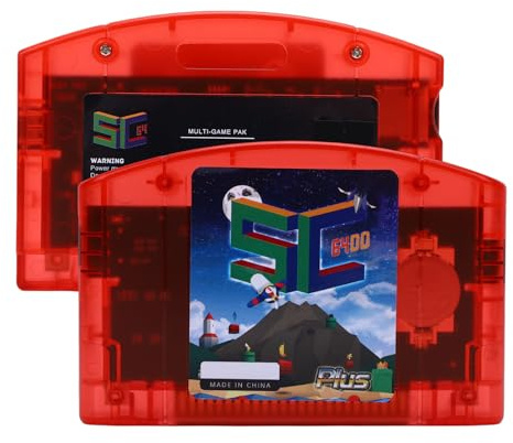 Plyisty SC64 Open-Source-Spielkassette für N64-Konsole, 16-GB-Flash-Cart-Karte, Spielt 64DD und S GB GBC Rom, SummerCart64 Tech mit USB-C, RTC-Echtzeituhr-Backup (Rot Transparent)