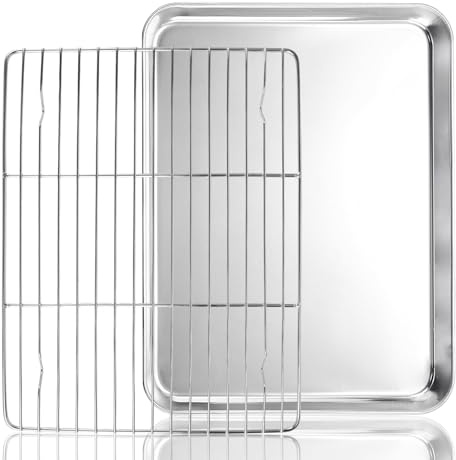 Bakplåt 31,5x24,5x2,5 cm med galler för ugn | Plåt med kylgaller för bakning och stekning. Diskmaskinssäker och lätt