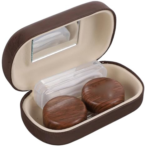NOLITOY Leak-Proof Contact Lens Container with Leather Lining and Plastic Case Lightweight Lens Storage Kit with Clip and Small Mirror Easy to Carry for Daily Use