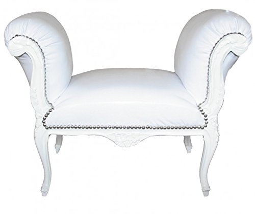 Casa Padrino Barock Schemel Hocker Weiß Lederoptik/Weiß - Sitzbank