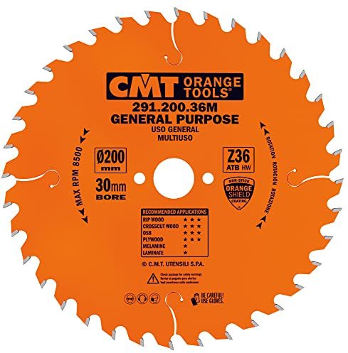 CMT Orange Tools Kreissägeblatt HW 200 x 2,8 / 1,8 x 30 Z=36 15° ATB - 291.200.36M - für Längs- und Querschnitte