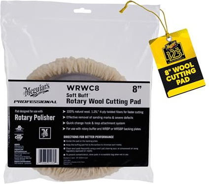 Meguiar's 8 Soft Buff Rotary Wool Cutting Pad, WRWC8 - Professional Rotary Cutting Pad, Paint Correction Pad for Removing Heavy Defects - Heavy Cut Pad for Use with a Rotary Buffer, 1 Pad