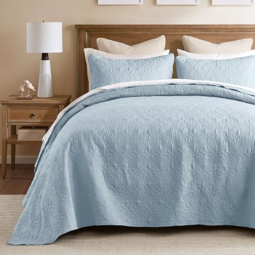 Madison Park King Quilt Bedding Set, Cottage-Inspired Damask, 3PC