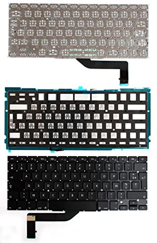 Keyboards4Laptops Francés Retroiluminada Negro Teclado de Repuesto para Ordenador portátil Compatible con Apple Macbook Pro A1398