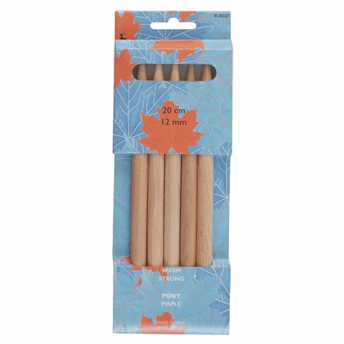 Pony Double Ended Maple Wood Knitting Pins - 20Cm x 12.00mm, Set of 5