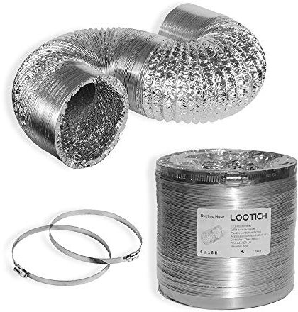 LOOTICH Tubo Flexible de Aluminio Ø153mm, Longitud 2.5m para Conducto de Aire de Ventilación Sistemas con 2 Abrazaderas de Acero