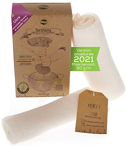 TreeBox Passiertuch - Premium Bio-Baumwolle & Leinen Käsetuch Set - Reißfest & Ultra-Fine für Präzise Filtration - Passiertuch Wiederverwendbar - Cheesecloth - Perfekt für Saft und Suppe - 2 Stück