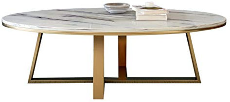 8cm/100cm Wohnzimmertisch Couchtisch Weiß Marmor-Platte Oval l Moderne Beistelltisch Hochglanz Glastisch Sofatisch Kaffeetisch