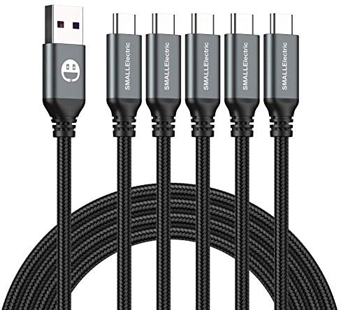 USB Type-C Cable 5pack 6ft Fast Charging 3A Quick Charger Cord, Type C to A Cable 6 Foot Compatible Samsung Galaxy S10 S9 S8 Plus, Braided Fast Charging Cable for Note 10 9 8, LG V50 V40 G8 G7(Grey)