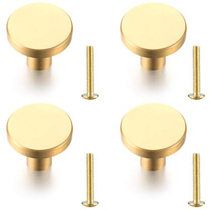 4PCS Round Wardrobe Handles, Gold Cabinet Dressing Table Drawer Wardrobe Door Handle, Home Decoration with Screws(20 * 24mm)