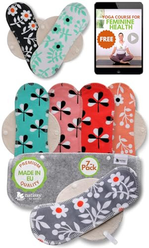Slipeinlagen waschbar bio Baumwolle; 7-Pack (Größe M) Baumwoll Waschbare Slipeinlagen dünn MADE IN EU; wiederverwendbare Stoff Slipeinlagen; Washable Panty Liners für Ausfluss; NICHT bei Periode