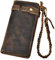 Le'aokuu Uomini Vera Pelle Bifold Organizzatore Portafoglio Checkbook Chain 3377 (3377 Marrone senza drago)