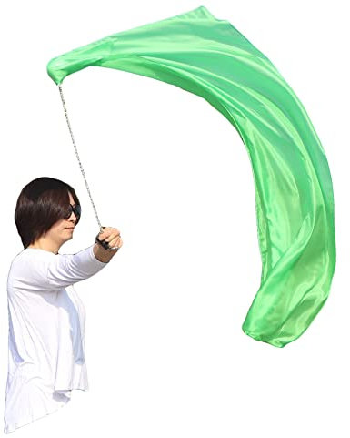 Winged Sirenny Tanzschleier Poi Bälle aus Handgefärbt, Leicht & Elegant Seide für Bauchtanz & Flow Arts, Jonglierschleier Voi mit Stahlseil & Tragetasche, 135x60 cm, 1 Stück (grün)