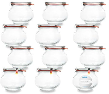 Flaschenbauer - Schmuckglas 1/4L Einmachglas 250ml verwendbar als Marmeladenglas, Vorratsglas, Konservenglas 12 Stück Inklusive Etikett - Made in Germany