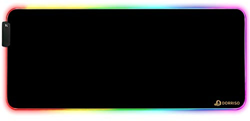 DORRISO RGB Tapis de Souris Gaming Surdimensionné Grands 900 x 400 x 4 mm Tapis de Souris XXL XL Imperméable Antidérapant Tapis de Souris pour Ordinateur Bureau Gamer Tapis Souris de Jeu Noir