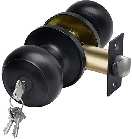 CML Hardware Matte Black Keyed Entry Door Knob for Entrance, Exterior and Interior Use, Round Ball Handle, Stainless Steel