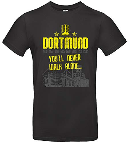 Alsino Herren T-Shirt Dortmund (3) You'll Never Walk Alone mit Jahreszahlen und Stadion aus Baumwolle, (schwarz), (XXL)