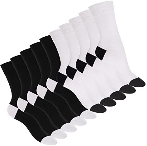 Footstar Damen und Herren Baumwoll-Socken (10 Paar) mit abgesetzter Ferse und Spitze - Schwarz Weiß 35-38