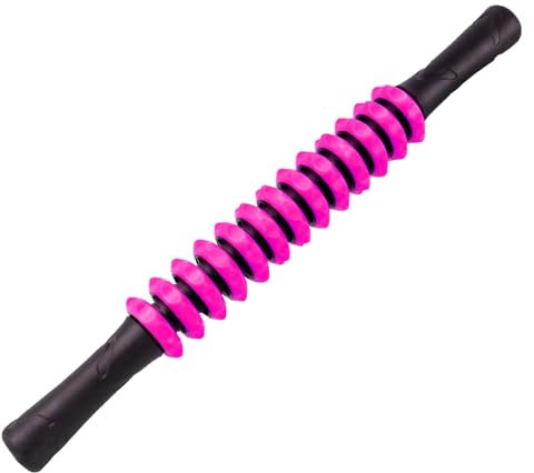 Taeku Massageroller Muskel Roller Stick, 44cm Ergonomischen Griffe Ultraportabel Massagegerät Multifunktions Muskel Massagerolle Geeignet für Beine Rücken Schultern Nacken (Rosa)
