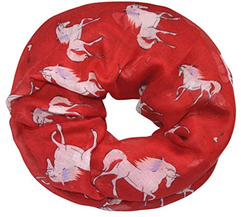 thb Richter Damen Schlauchschal Pferd Rundschal Loopschal Pferde Horse Schal Loop Halstuch Sterne (Horse & Heart - Rot)