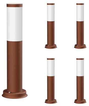 ledscom.de 5 Stück Pollerleuchte PORU für außen, IP44, 39cm, braun, inkl. E27 Lampe 471lm, extra-warmweiß