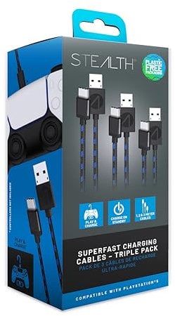 STEALTH SP-C30 V Superfast Play & Charge Cables for PS5 - Triple Pack - Exclusive to Amazon