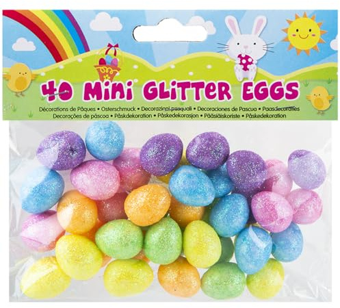 40 Stück Mini Glitzer Ostereier Bonnet Dekoration Schaumstoff Eier ideal für Osterbasteleier Eiersuche und Hüte