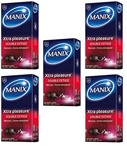 Manix - Packung mit 60 Xtra Pleasure Kondomen – Doppelte Extase – Nerviert und stimulierend
