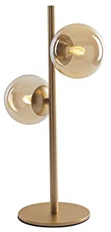 ECO-LIGHT Elegante Tischleuchte Metall Messing & Rauchglas Kugeln Amber mundgeblasen, 40cm hoch