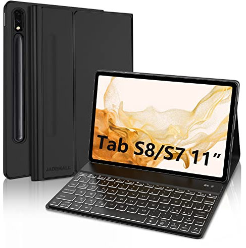 JADEMALL Custodia con Tastiera per Samsung Tab S8/S7 2022/2020 11, Italiano QWERTY Tastiera Magnetica Staccabile Bluetooth per Samsung Galaxy Tab S8/S7, Nero